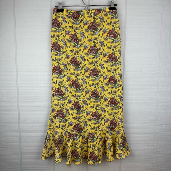 NWT Max Studio Butterfly Floral Print Midi Skirt Cinched Ruffle Asymmetrical XS - Picture 4 of 7